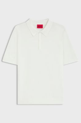 Knit polo with covered placket, White