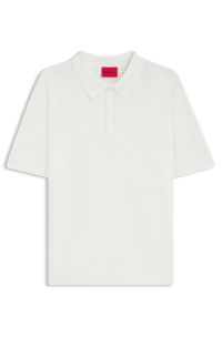Knit polo with covered placket, White