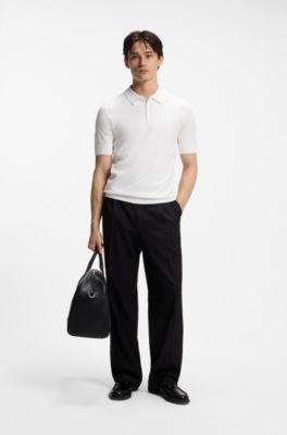Knit polo with covered placket, White
