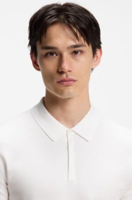 Knit polo with covered placket, White