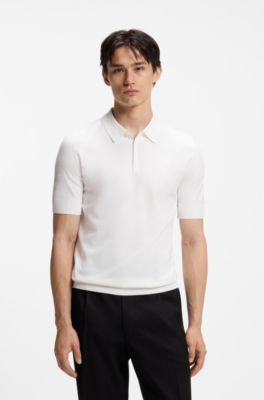 Knit polo with covered placket, White