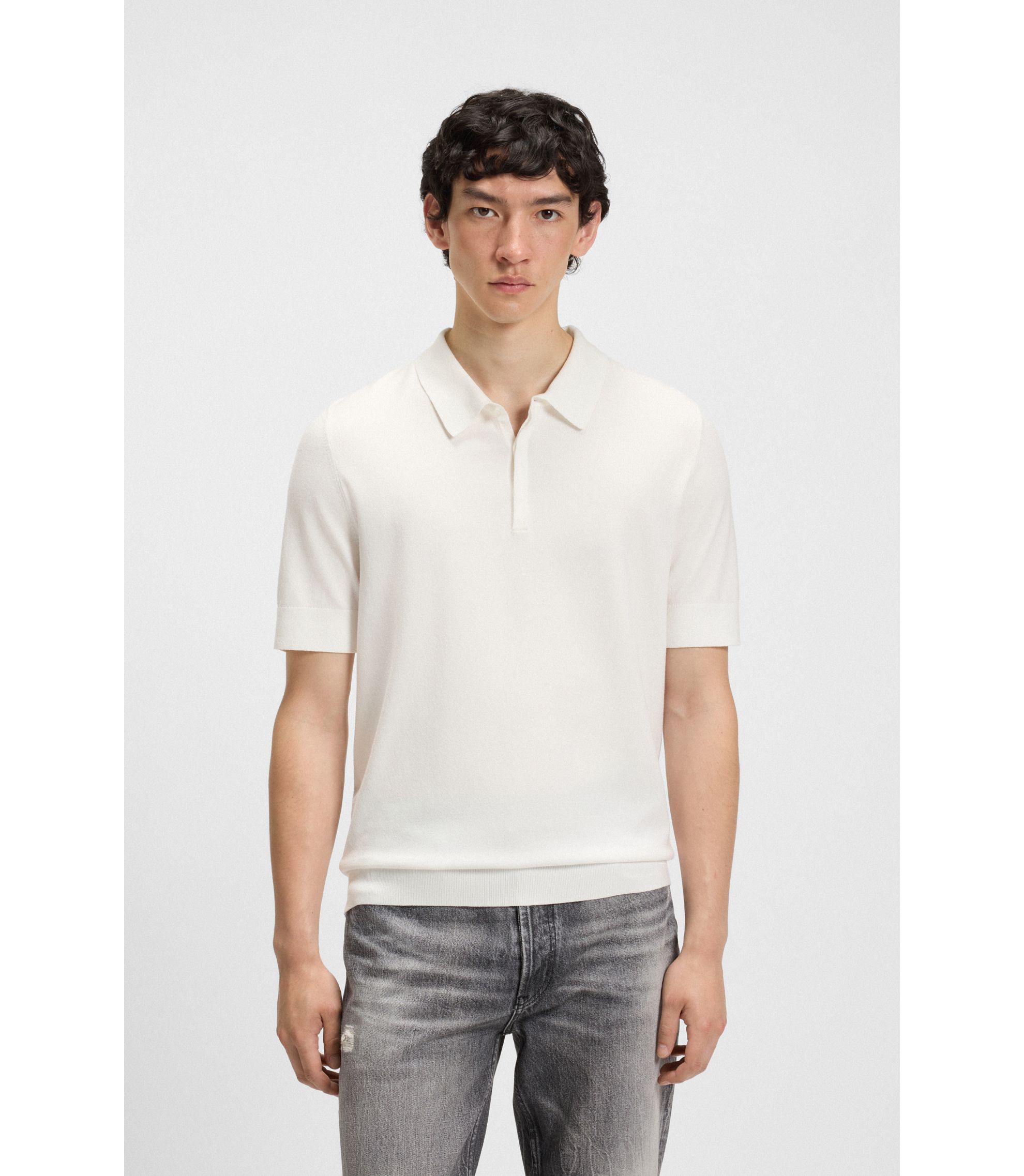 Strick-Poloshirt mit verdeckter Knopfleiste