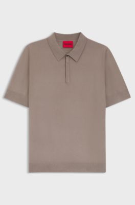 Knit polo with covered placket, Light Brown
