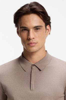 Polo in maglia con chiusura nascosta, Marrone chiaro