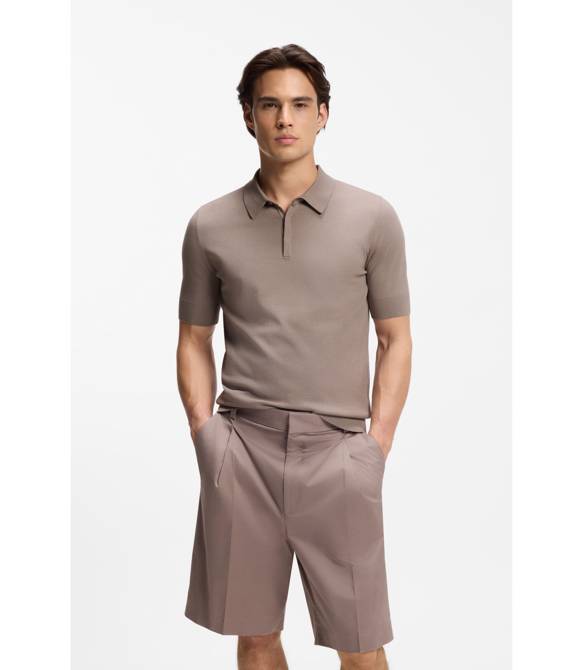 Hugo Boss Strick-Poloshirt mit verdeckter Knopfleiste