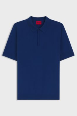 Strick-Poloshirt mit verdeckter Knopfleiste, Blau