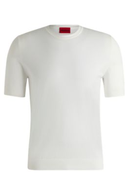 Slim-fit knitted sweater with short sleeves, White