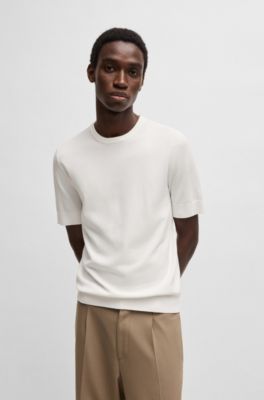 Slim-fit knitted sweater with short sleeves, White