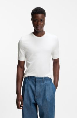 Slim-fit knitted sweater with short sleeves, White