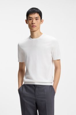 Slim-fit knitted sweater with short sleeves, White