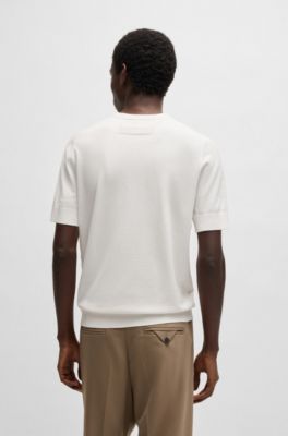 Slim-fit knitted sweater with short sleeves, White
