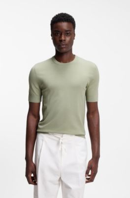 Slim-fit knitted sweater with short sleeves, Light Green