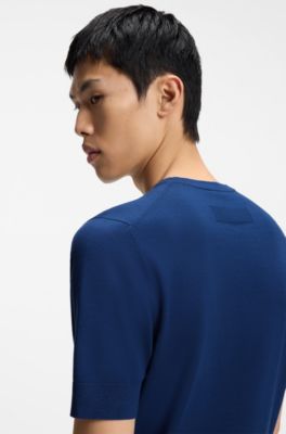 Slim-fit knit T-shirt, Blue