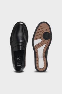 Dressletic slip-on penny loafers in leather, Black