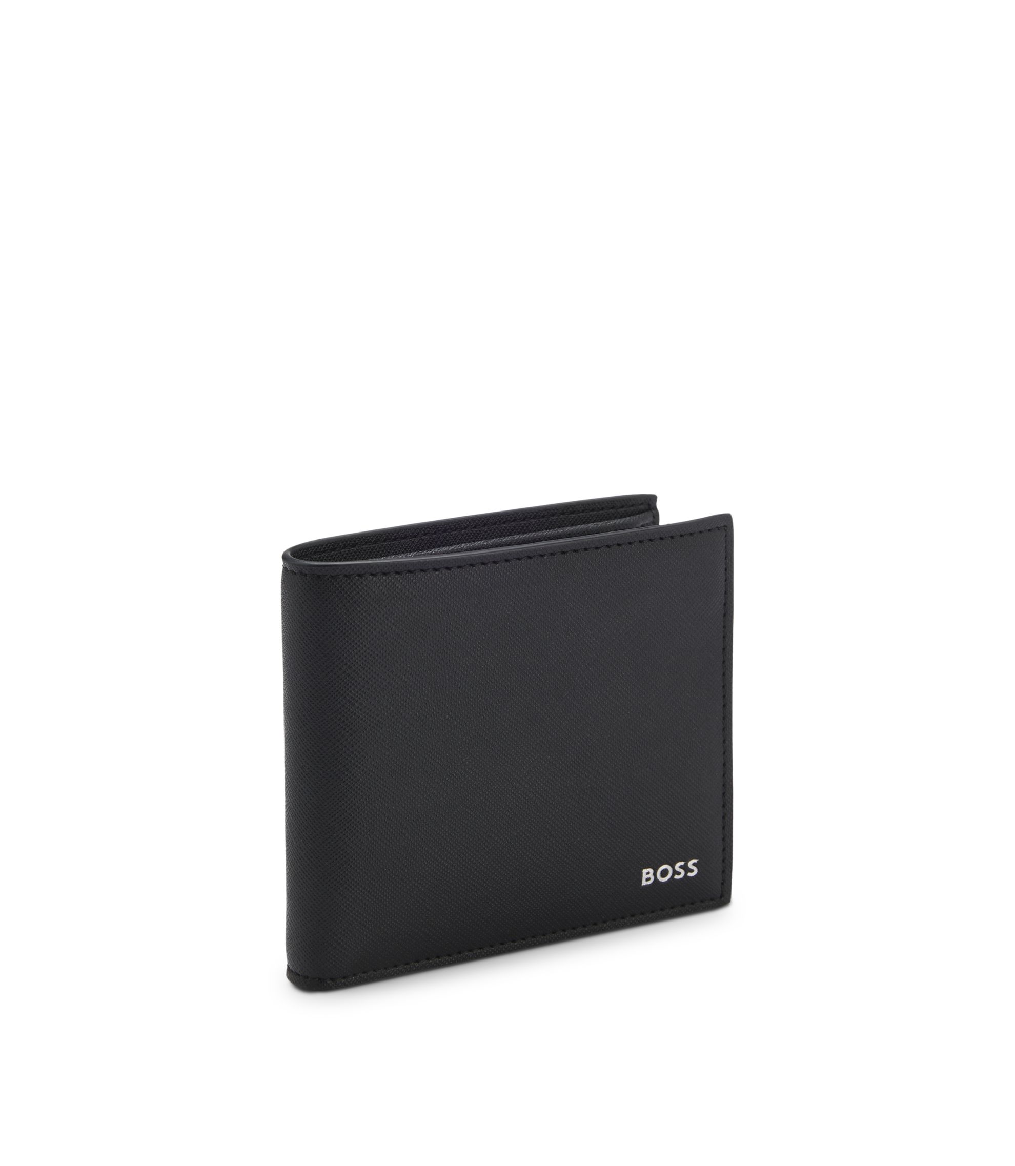 BOSS - Wallet with silver-foil logo - Black