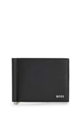 Structured folding wallet with integrated money clip, Black