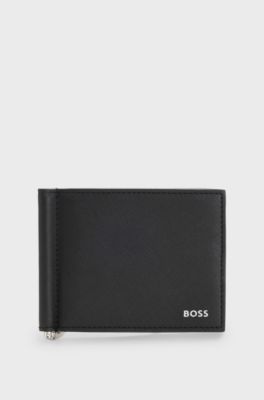 Structured folding wallet with integrated money clip, Black