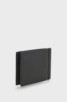Structured folding wallet with integrated money clip, Black