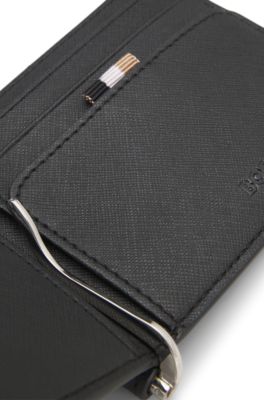 Structured folding wallet with integrated money clip, Black