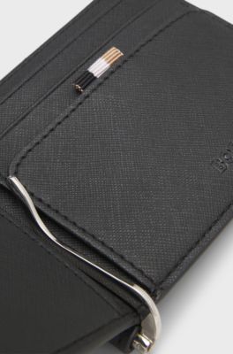 Structured folding wallet with integrated money clip, Black