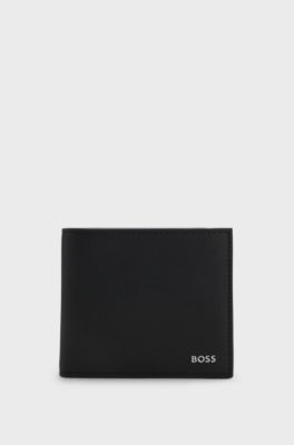 Portafoglio bifold con logo con goffratura laminata, Nero