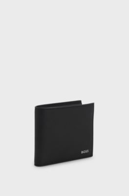 Portafoglio bifold con logo con goffratura laminata, Nero