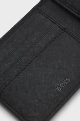 Portafoglio bifold con logo con goffratura laminata, Nero