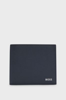 Portafoglio bifold con logo con goffratura laminata, Blu scuro