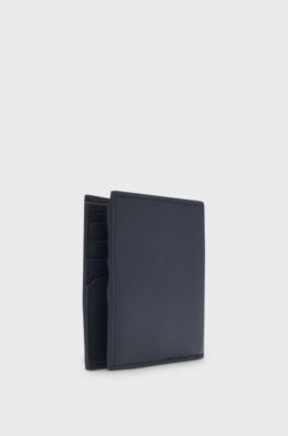 Portafoglio bifold con logo con goffratura laminata, Blu scuro