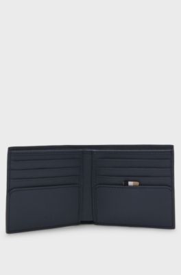 Portafoglio bifold con logo con goffratura laminata, Blu scuro