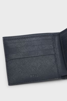 Portafoglio bifold con logo con goffratura laminata, Blu scuro