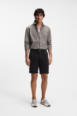 Slim-Fit Shorts aus elastischem Baumwoll-Twill, Schwarz