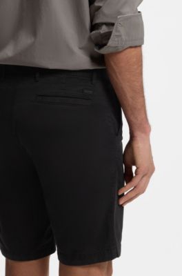 Slim-fit short van katoenen twill met stretch, Zwart