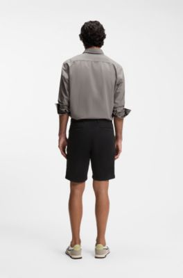 Slim-fit short van katoenen twill met stretch, Zwart