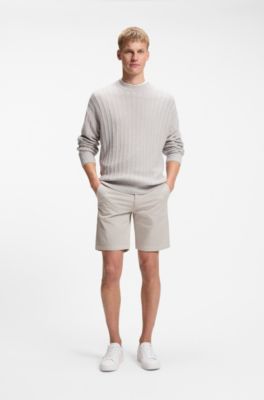 Bermuda slim fit in twill di cotone elasticizzato, Grigio chiaro