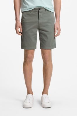 Bermuda slim fit in twill di cotone elasticizzato, Grigio