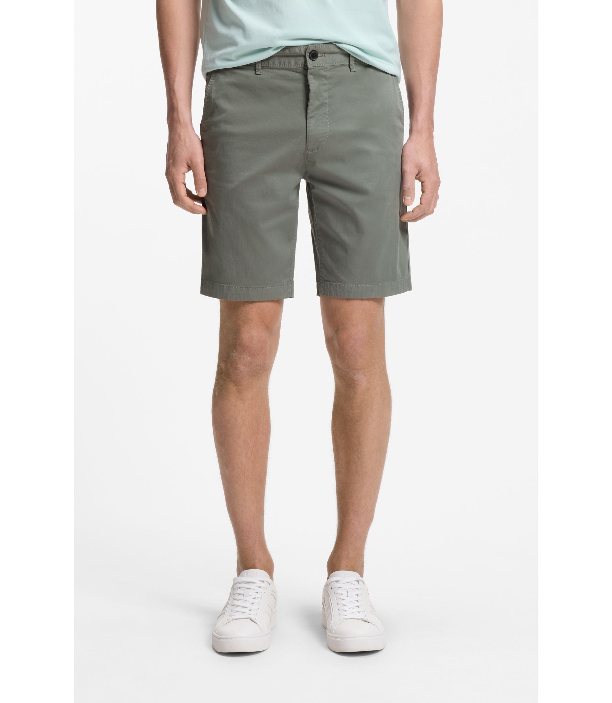 BOSS - Slim-fit shorts in stretch-cotton twill - Grey