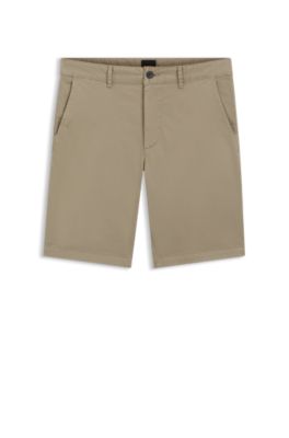 Shorts slim fit de sarga de algod&oacute;n el&aacute;stico, Marr&oacute;n claro