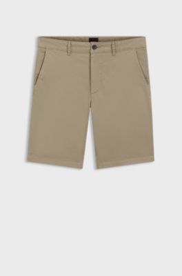 Shorts slim fit de sarga de algod&oacute;n el&aacute;stico, Marr&oacute;n claro