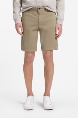 Bermuda slim fit in twill di cotone elasticizzato, Marrone chiaro