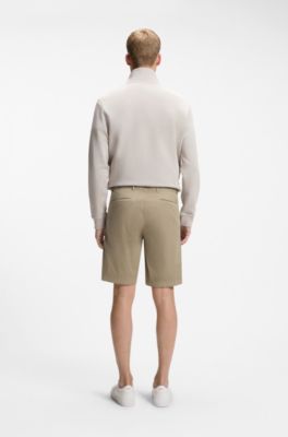 Bermuda slim fit in twill di cotone elasticizzato, Marrone chiaro