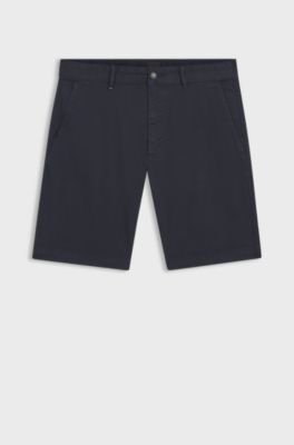 Shorts med slim fit i bomuldstwill med str&aelig;k, M&oslash;rkebl&aring;