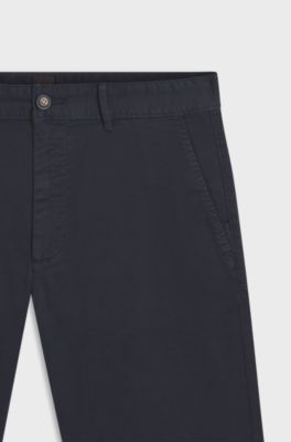 Shorts med slim fit i bomuldstwill med str&aelig;k, M&oslash;rkebl&aring;