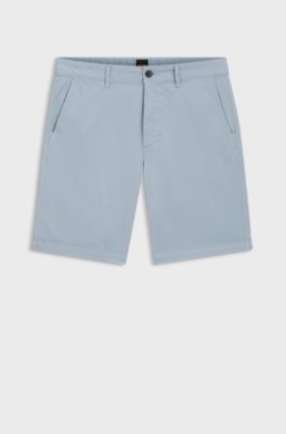 Slim-fit short van katoenen twill met stretch, Lichtblauw