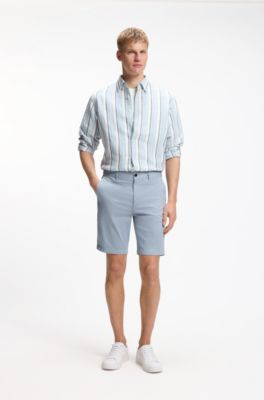 Slim-fit short van katoenen twill met stretch, Lichtblauw