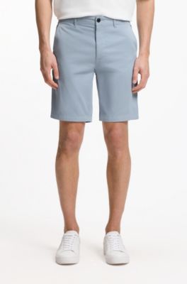 Bermuda slim fit in twill di cotone elasticizzato, Celeste