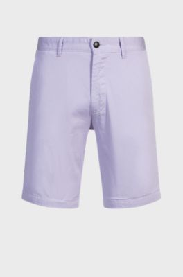 Short Slim en twill de coton stretch, Violet clair