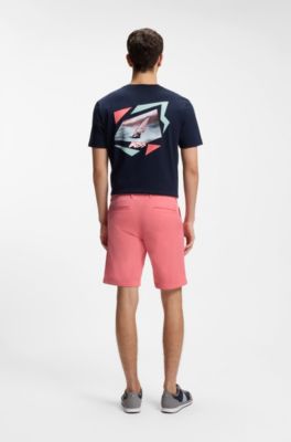 Shorts med slim fit i bomuldstwill med str&aelig;k, Lyser&oslash;d