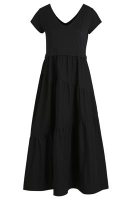 Vestido maxi de punto de algod&oacute;n y popel&iacute;n, Negro