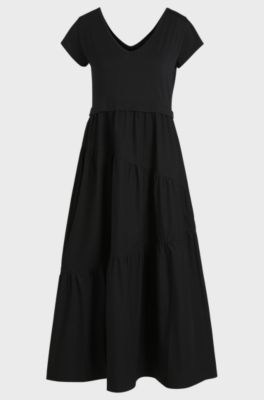 Maxi dress in cotton jersey and poplin, Black